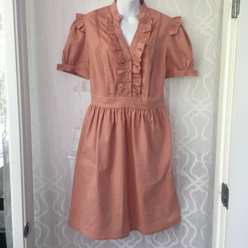 eShakti Coral Ruffle Cotton Blend Dress